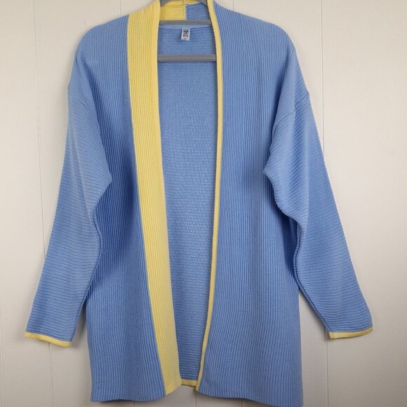 Zephir Size L Long Sleeve Blue Yellow Open Front Women's Cardigan - Picture 1 of 6